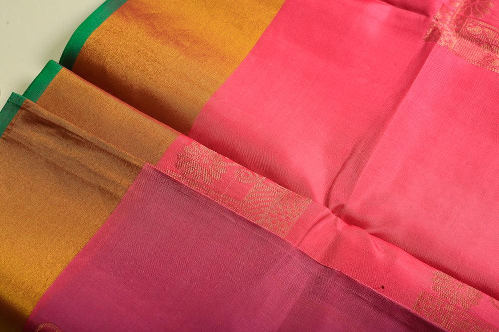 Peach and Sea green Semi-Silk Saree