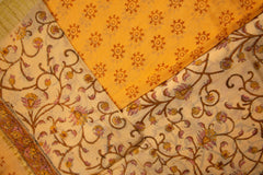 Yellow Chanderi Temple Print Saree With Gold Border