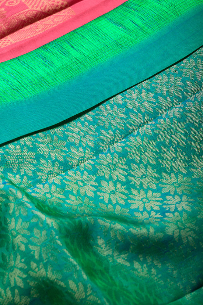 Peach and Sea green Semi-Silk Saree