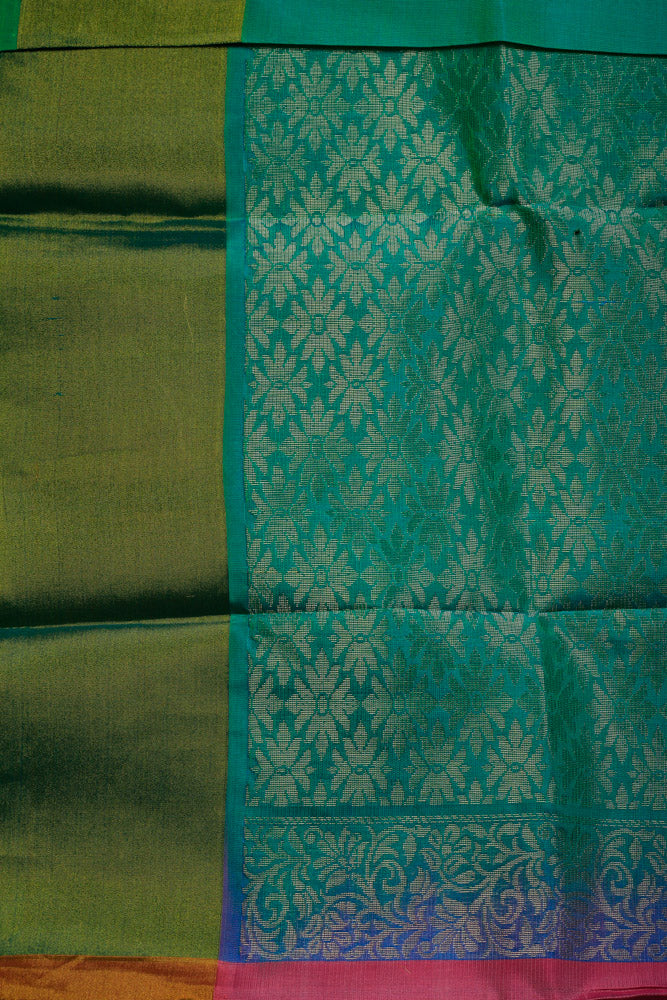 Peach and Sea green Semi-Silk Saree