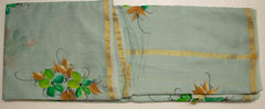 Mist Green Chanderi Hand Print Saree With Floral Pattern