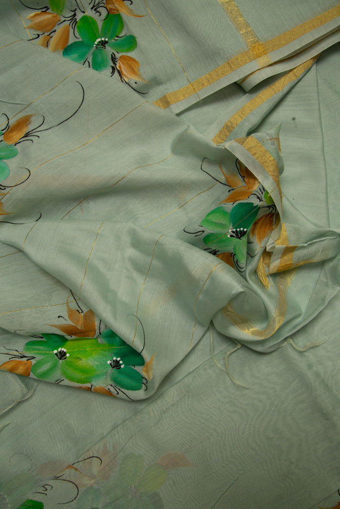 Mist green Chanderi saree