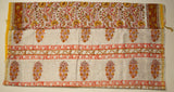 White Chanderi Vanspathi Saree with Orange Floral Print - MIRASILKS White Chanderi Vanspathi Saree with Orange Floral Print 