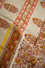 White Chanderi Vanspathi Saree with Orange Floral Print