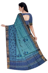 Blue Moonga Silk Saree with Golden Border and Floral Print