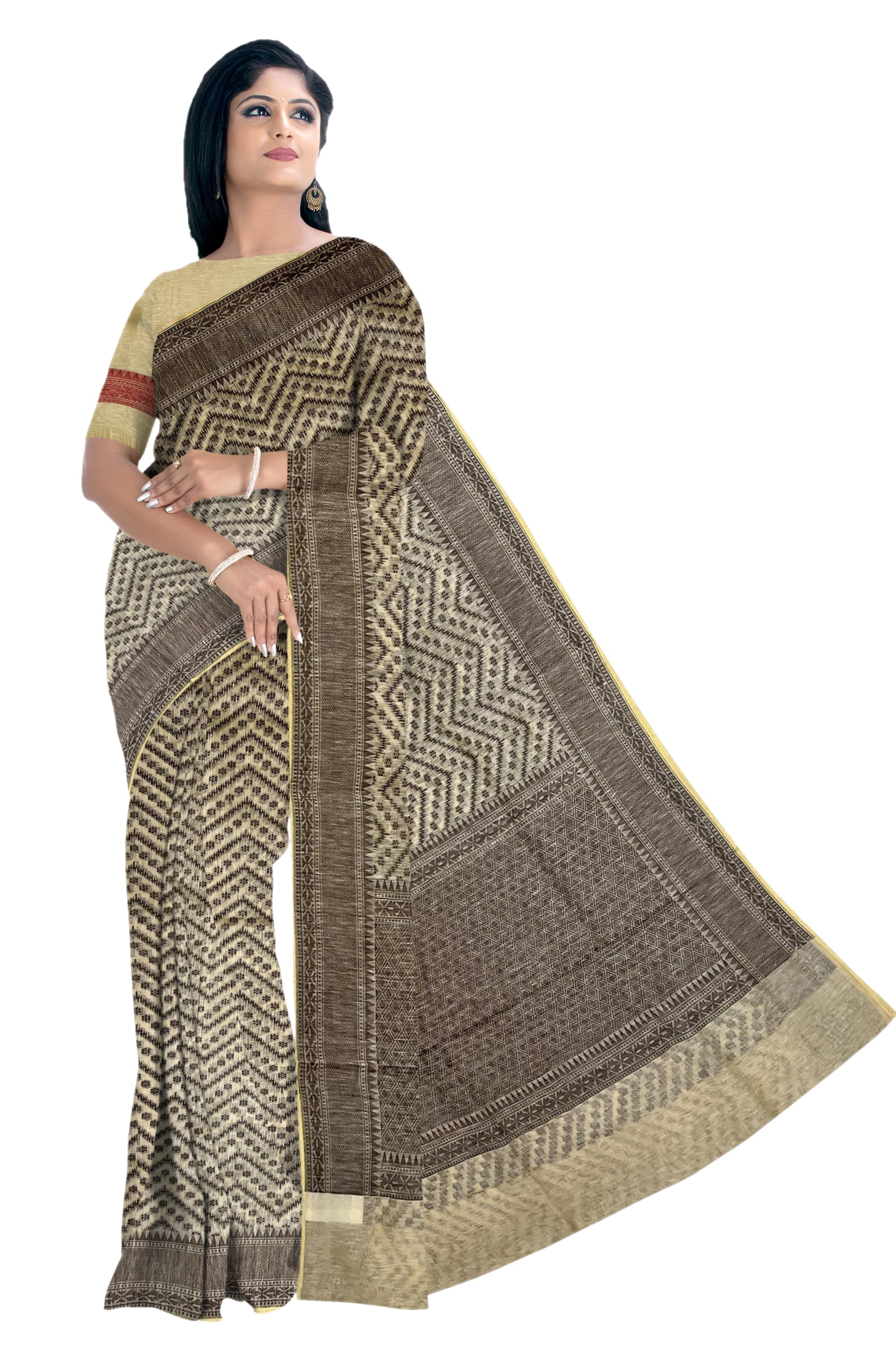 Cream with black banaras kora saree