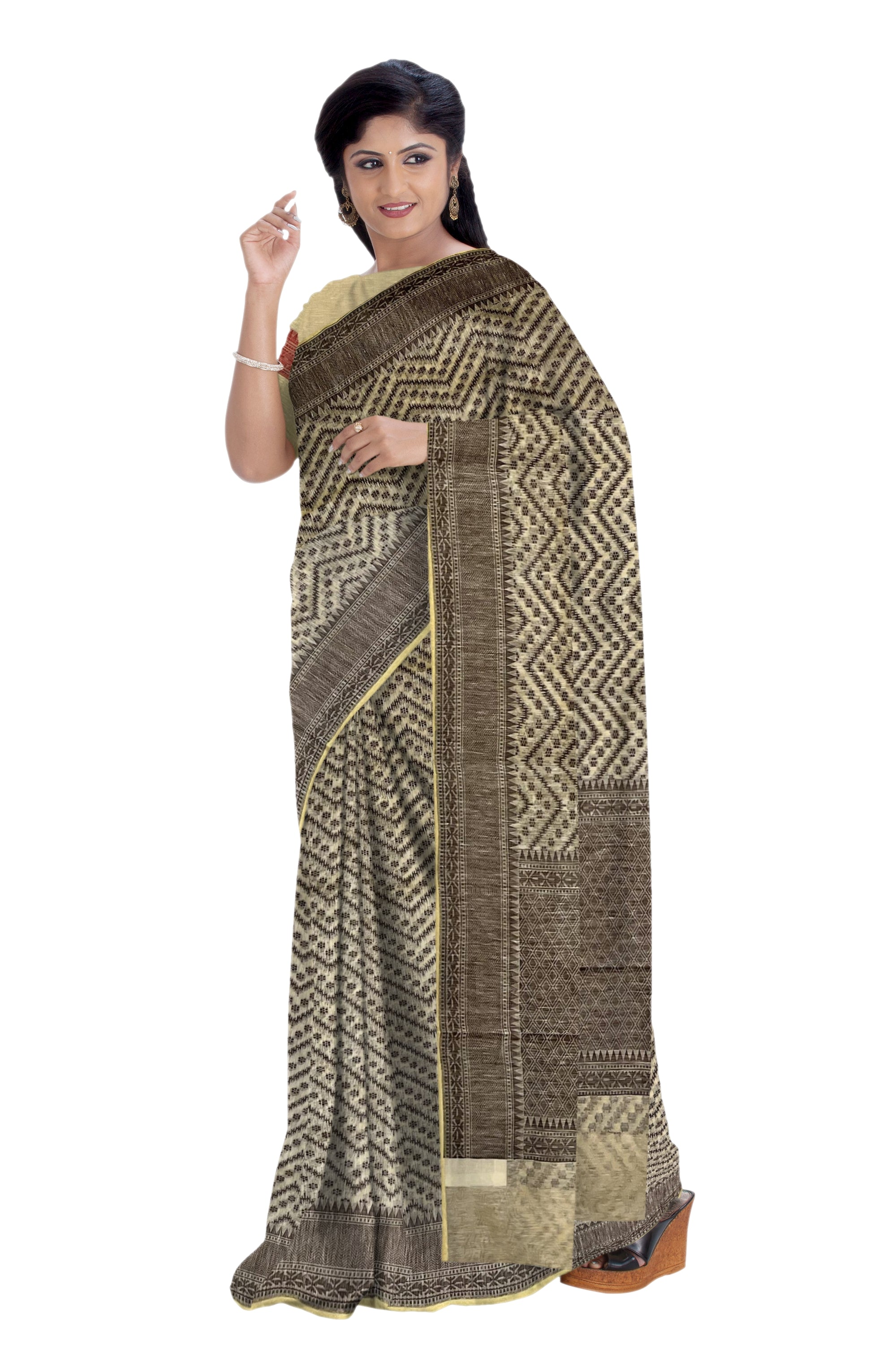 Cream with black banaras kora saree