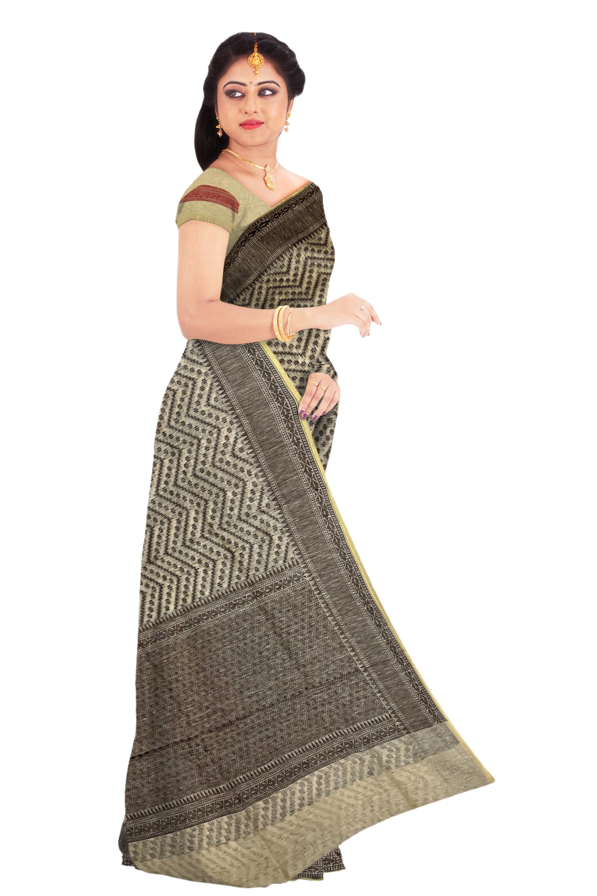 Cream with black banaras kora saree