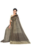 Cream with black banaras kora saree - MIRASILKS Cream with black banaras kora saree 
