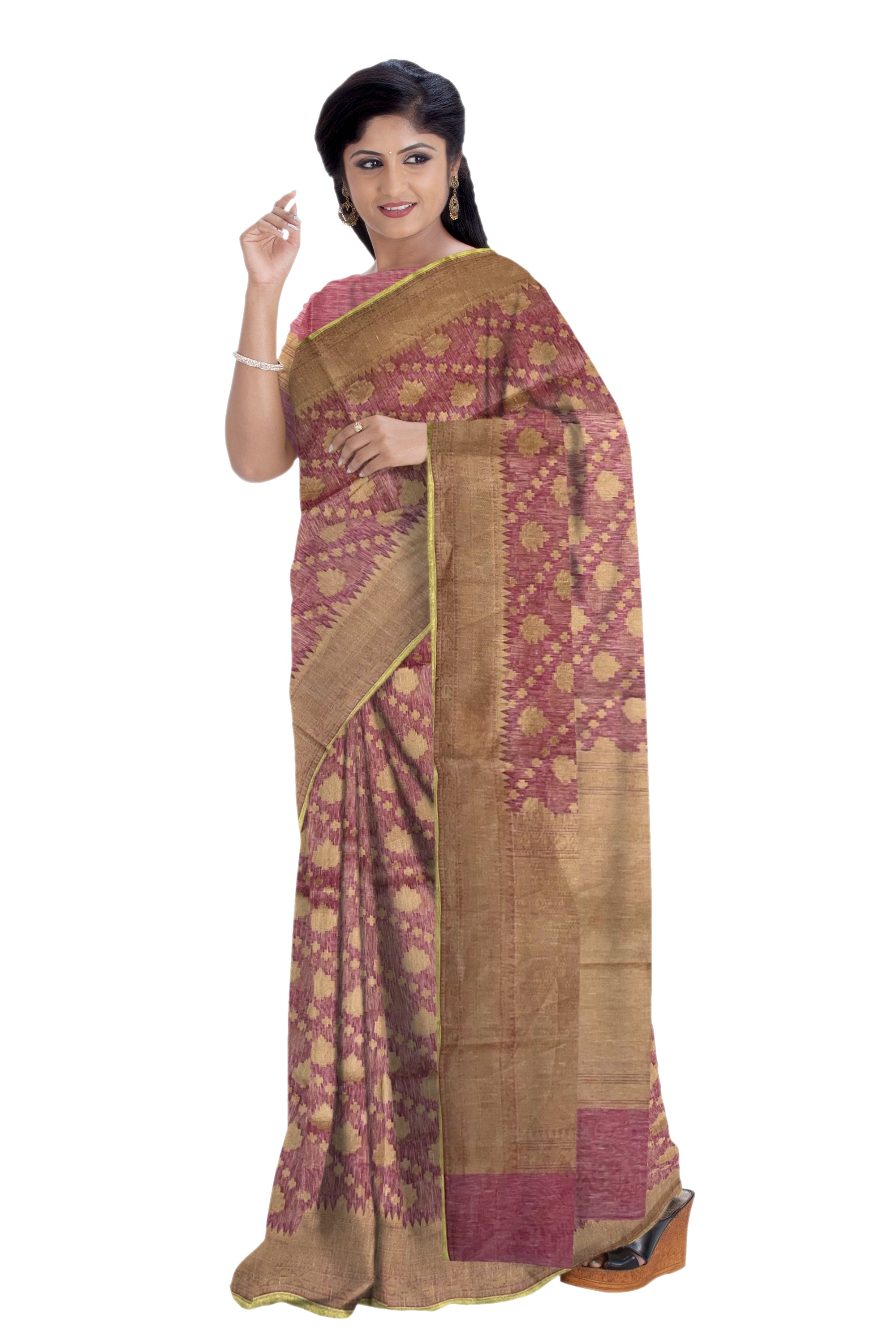 Baby pink banaras tissue kora saree