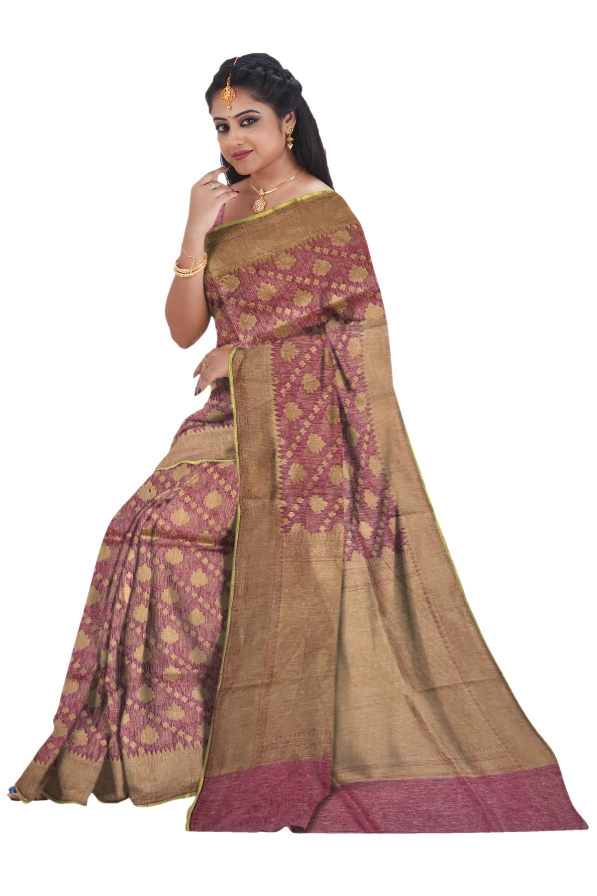 Baby pink banaras tissue kora saree