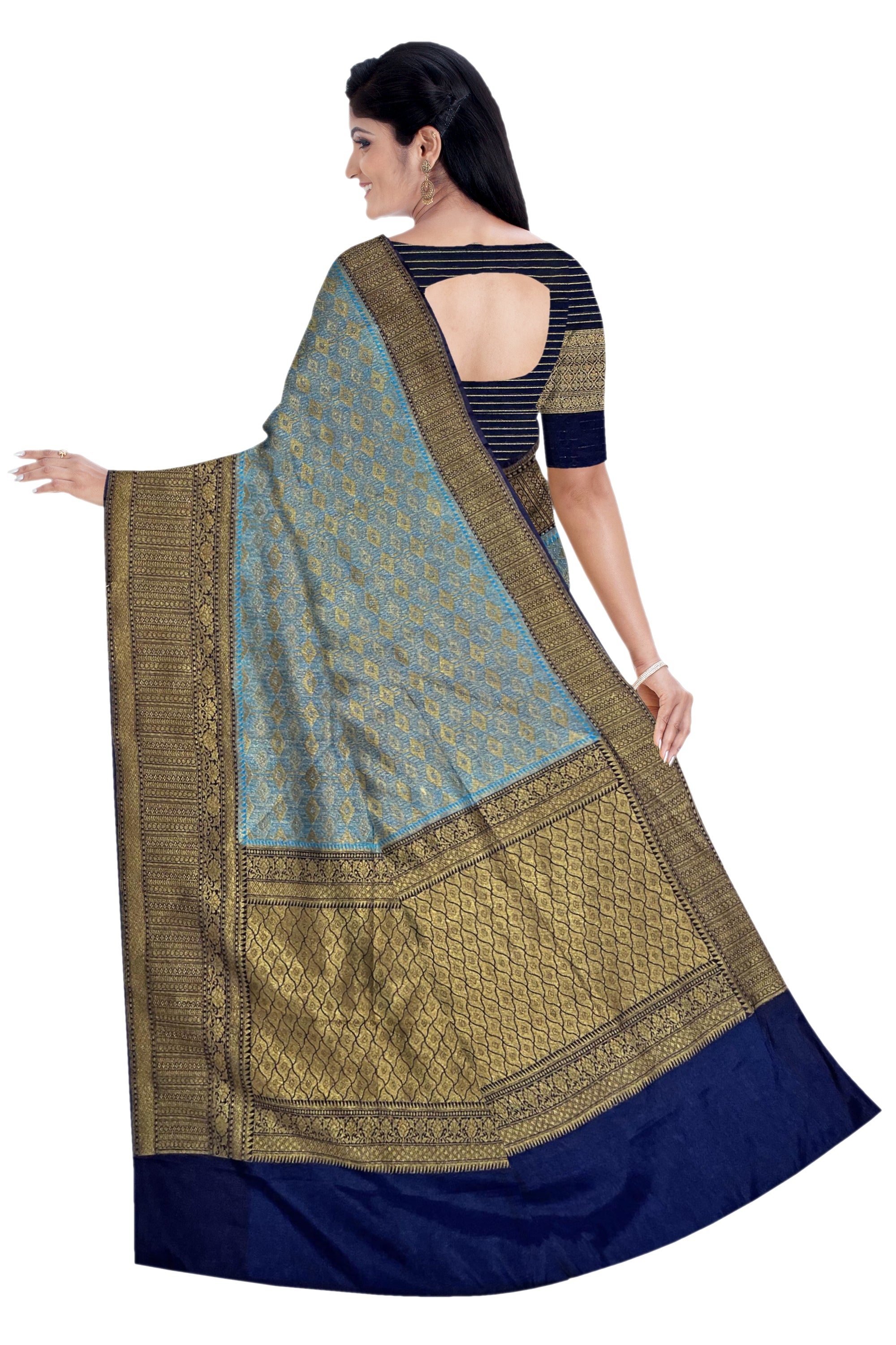 Blue semi tussar banaras sari