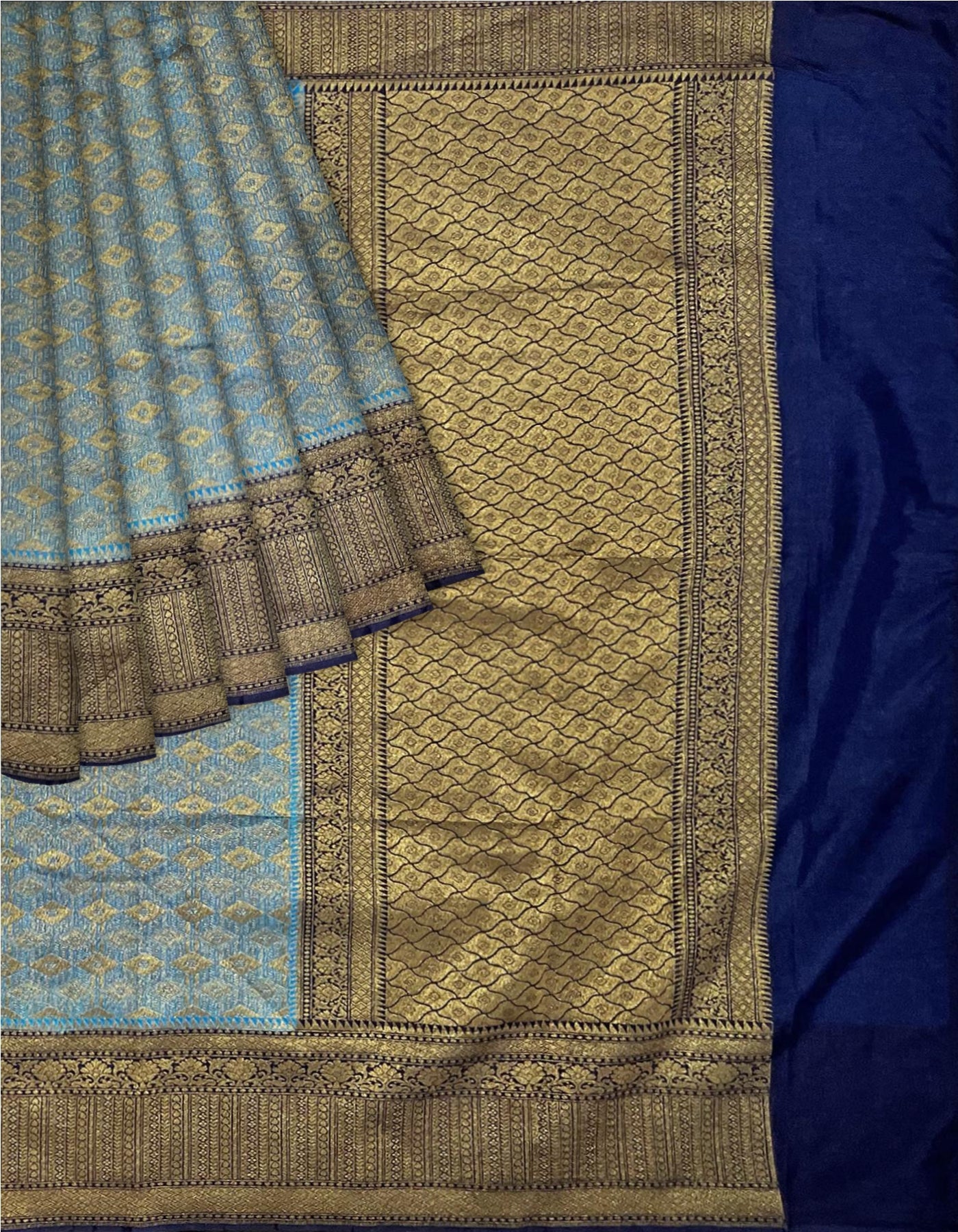 Blue semi tussar banaras sari