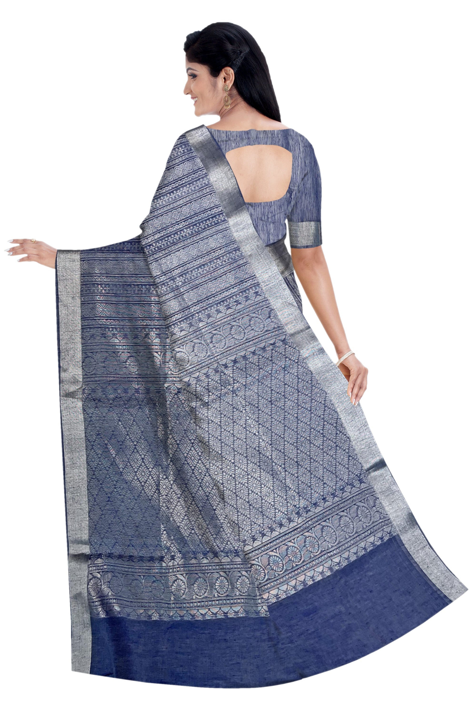 Jeans Blue silk cotton tissue saree