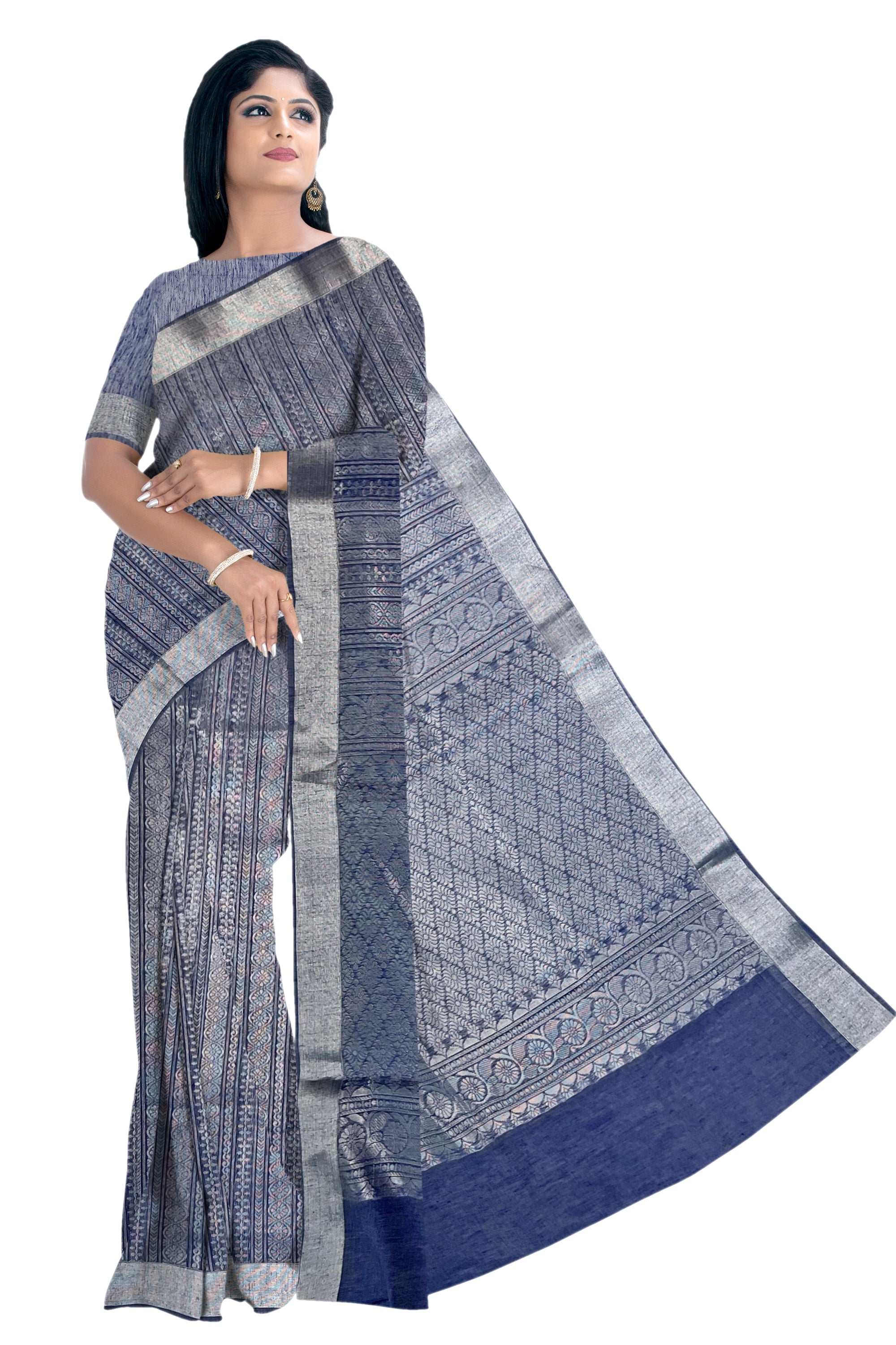 Jeans Blue silk cotton tissue saree