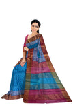 Blue Printed Bengal Tussar Saree - MIRASILKS Blue Printed Bengal Tussar Saree 