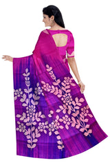 Magenta & purple Murshidabad silk Saree With Light Pink Floral Print