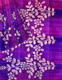 Magenta & purple Murshidabad silk Saree With Light Pink Floral Print - MIRASILKS Magenta & purple Murshidabad silk Saree With Light Pink Floral Print 