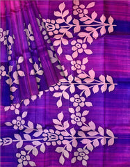 Magenta & purple Murshidabad silk Saree With Light Pink Floral Print