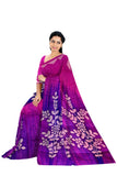 Magenta & purple Murshidabad silk Saree With Light Pink Floral Print - MIRASILKS Magenta & purple Murshidabad silk Saree With Light Pink Floral Print 